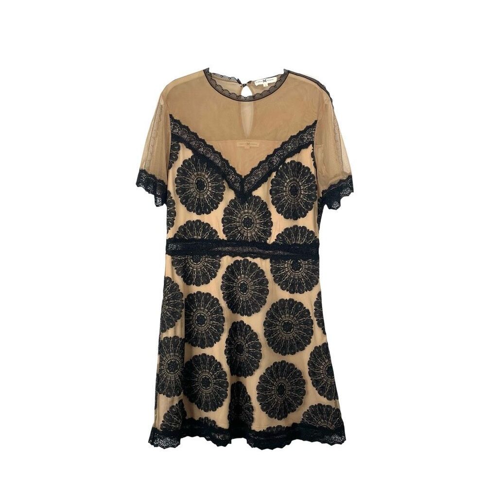 Nightcap Pinwheel lace mesh‎ Embroidered Dress Size L nude black
